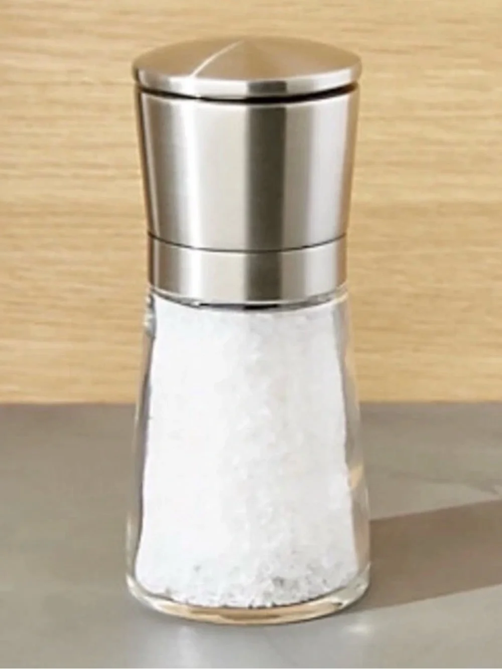 Crate and Barrel OLD THOMPSON BAVARIA Stainless and Glass Salt and Pepper Mills